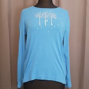 Sunburst Royal Blue Soft Long Sleeve Top Rhinestone‎ bling Trees L